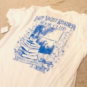 White and Blue Late Night Readers Book Club Graphic Oversized Tee